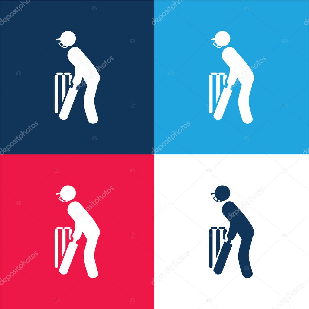 Bats Man blue and red four color minimal icon set