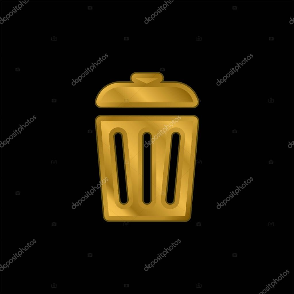 Bin gold plated metalic icon or logo vector
