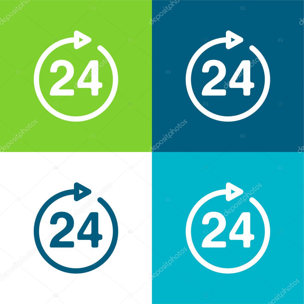 24 Hours Sign Flat four color minimal icon set