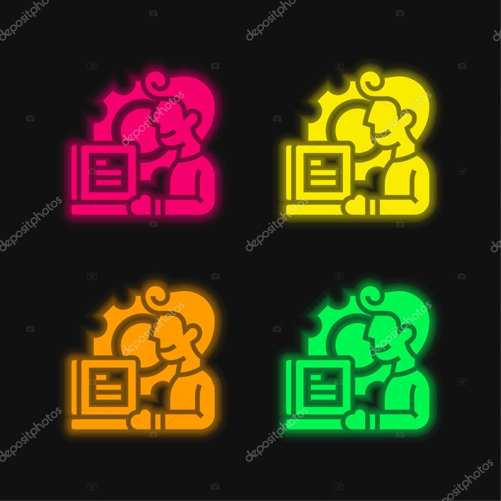 Application four color glowing neon vector icon