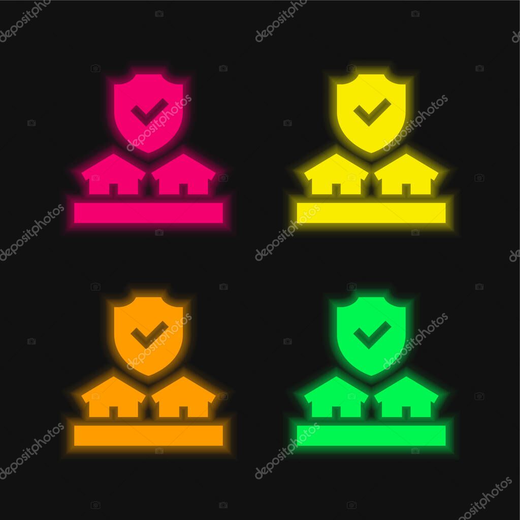 Auction four color glowing neon vector icon
