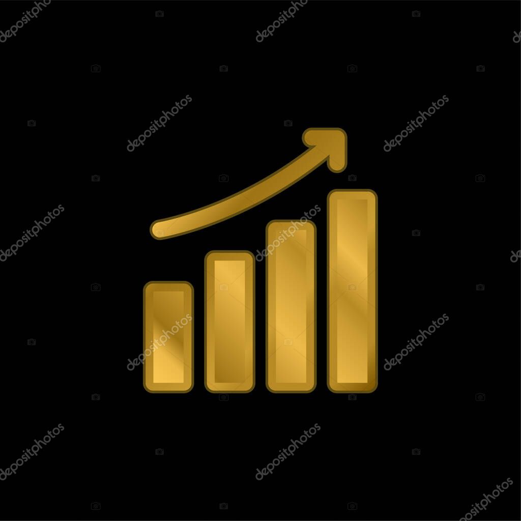 Bar Chart gold plated metalic icon or logo vector