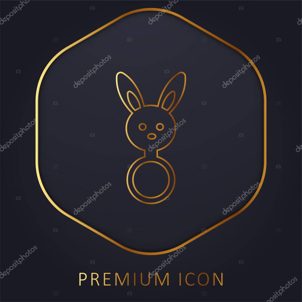 Baby Rattle With Bunny Head Shape golden line premium logo or icon