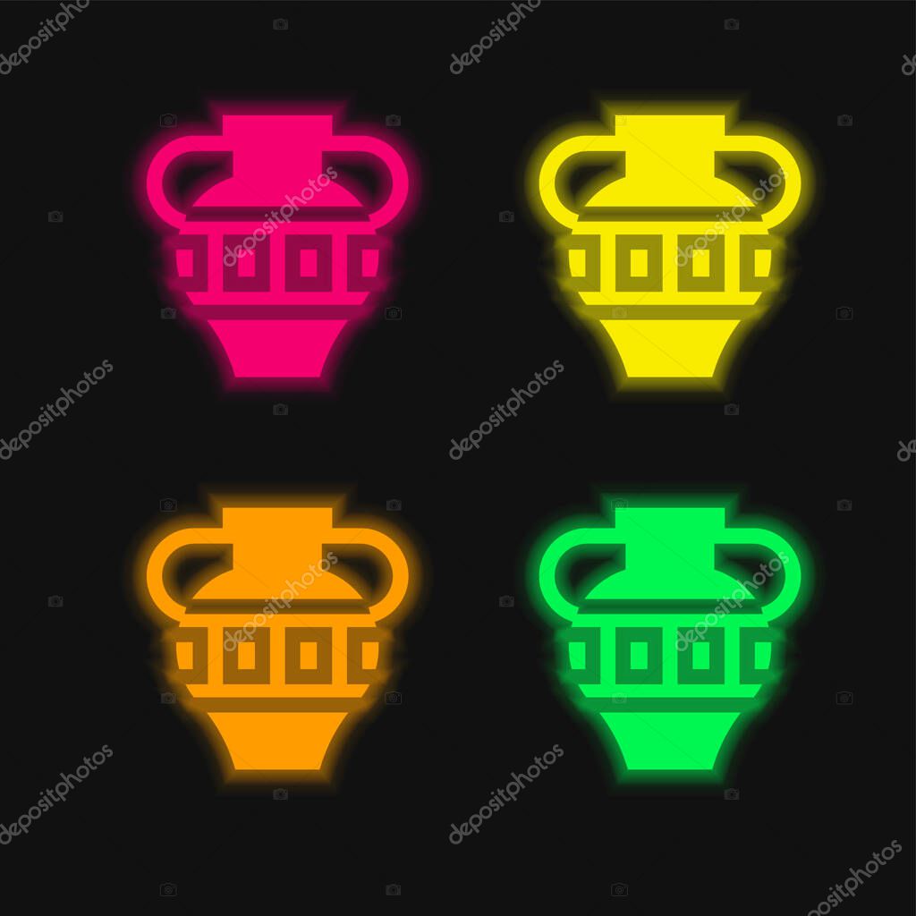Amphora four color glowing neon vector icon