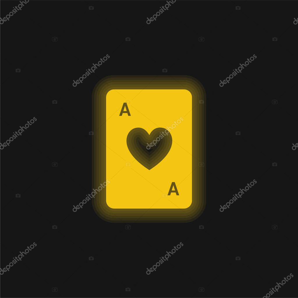 Ace Of Hearts yellow glowing neon icon