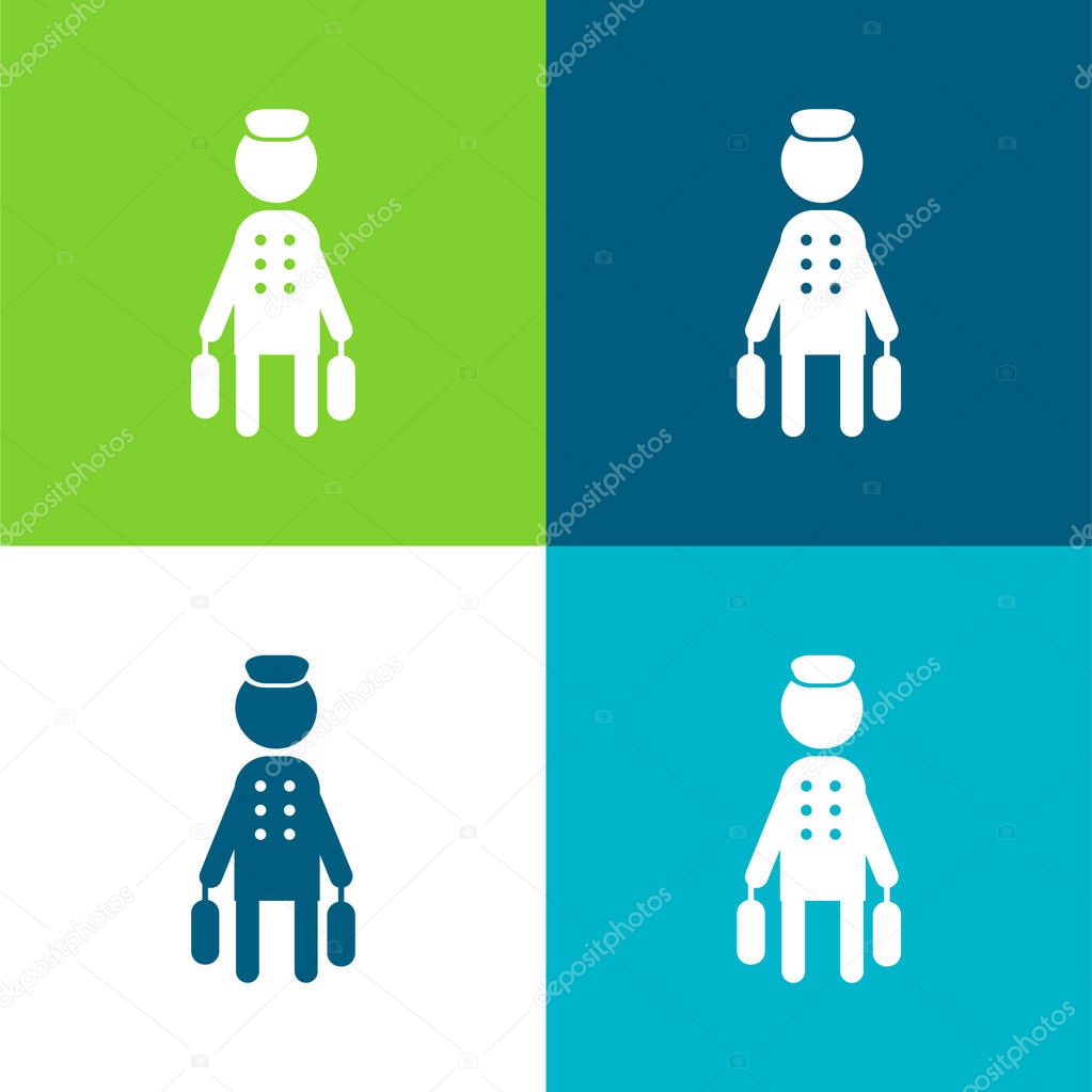 Bell Boy With Baggage Flat four color minimal icon set