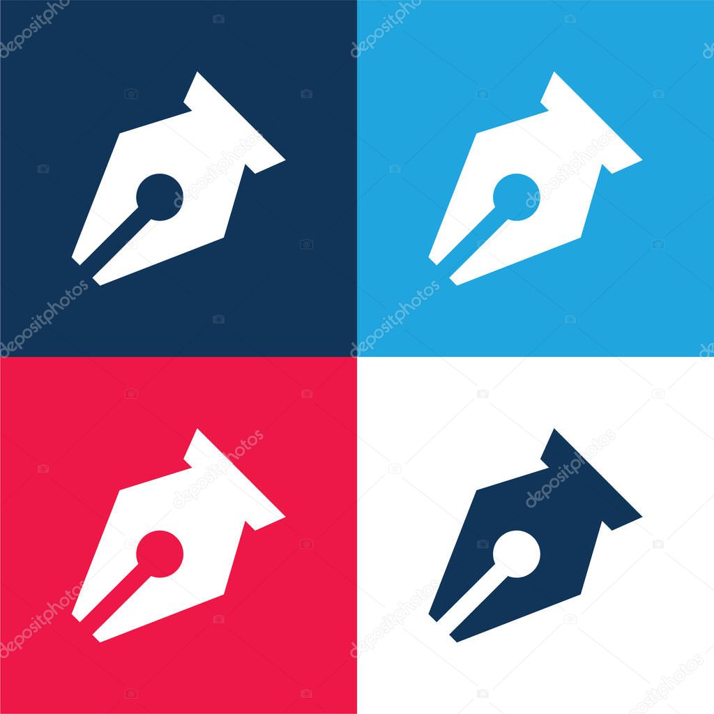 Black Pen Point In Diagonal For Writing Interface Symbol blue and red four color minimal icon set