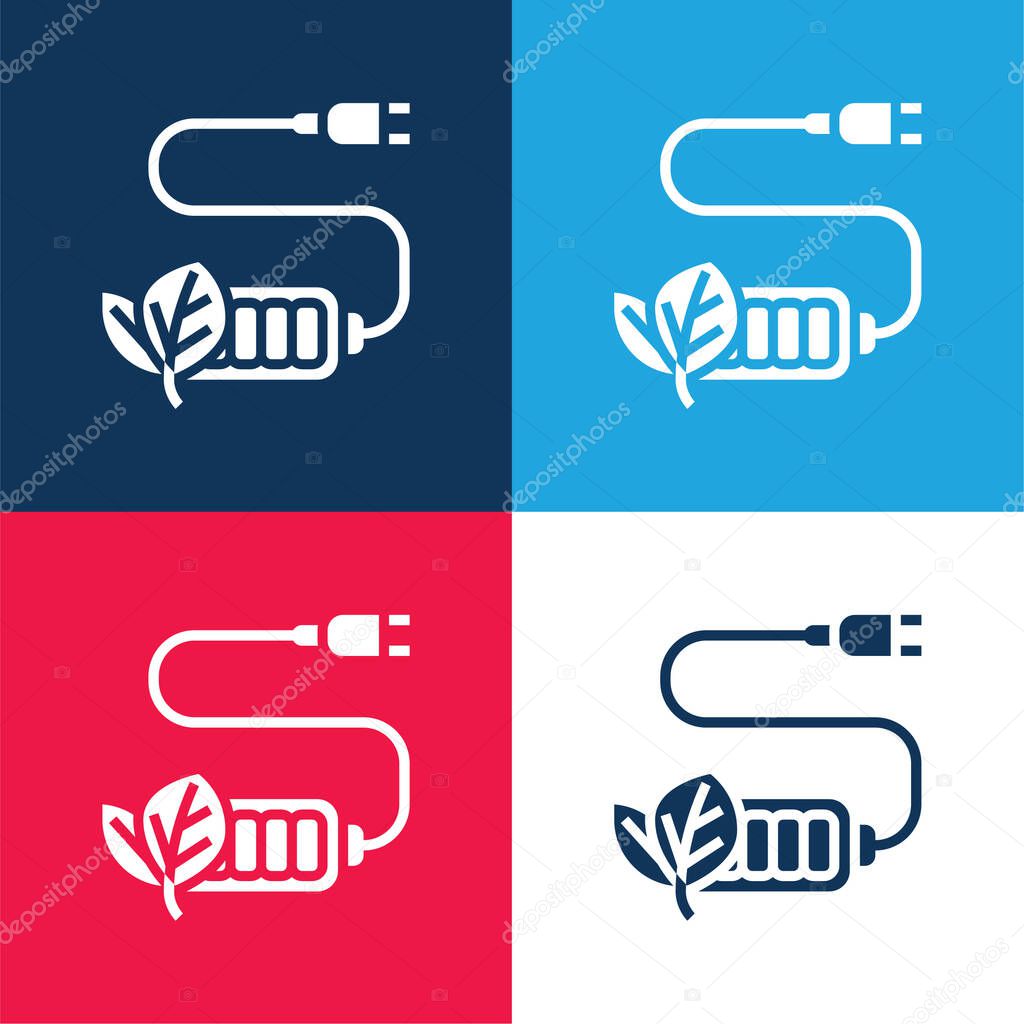 Battery Charge blue and red four color minimal icon set
