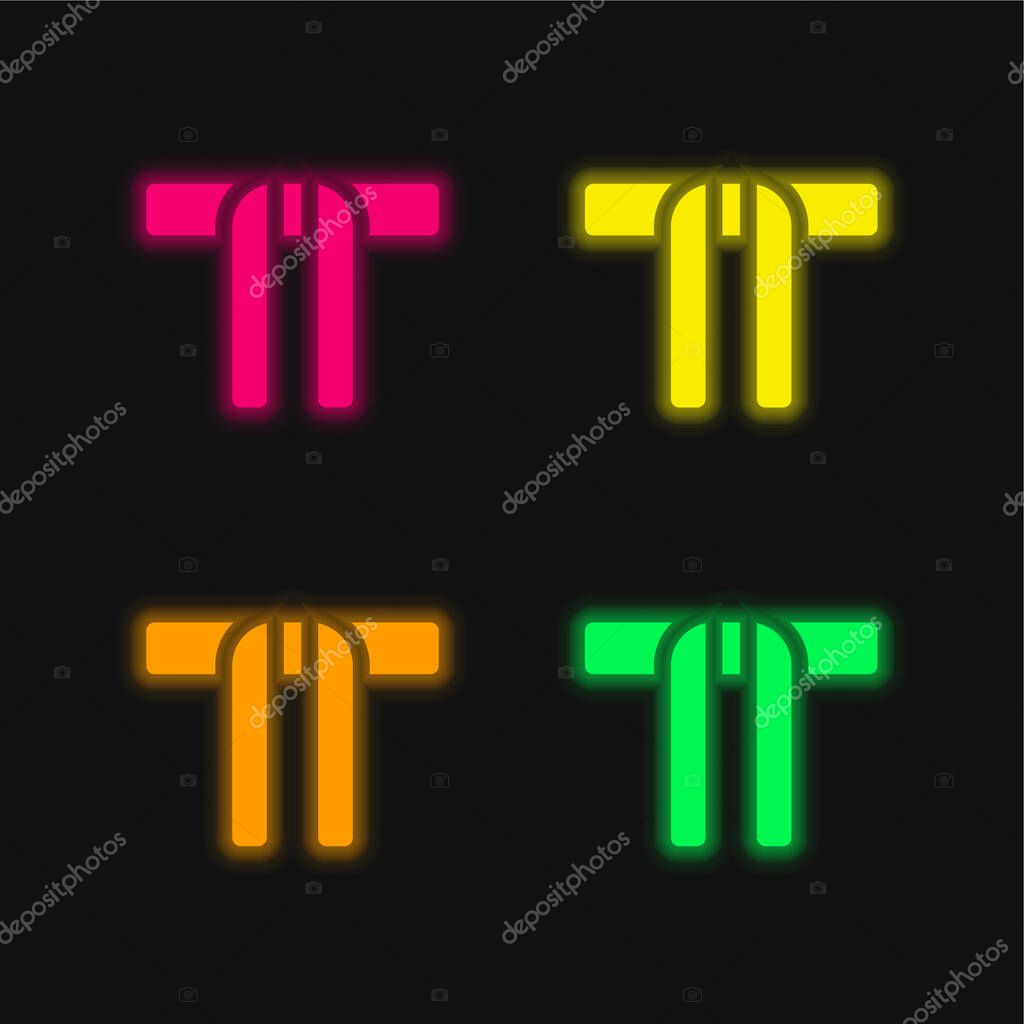 Black Belt four color glowing neon vector icon