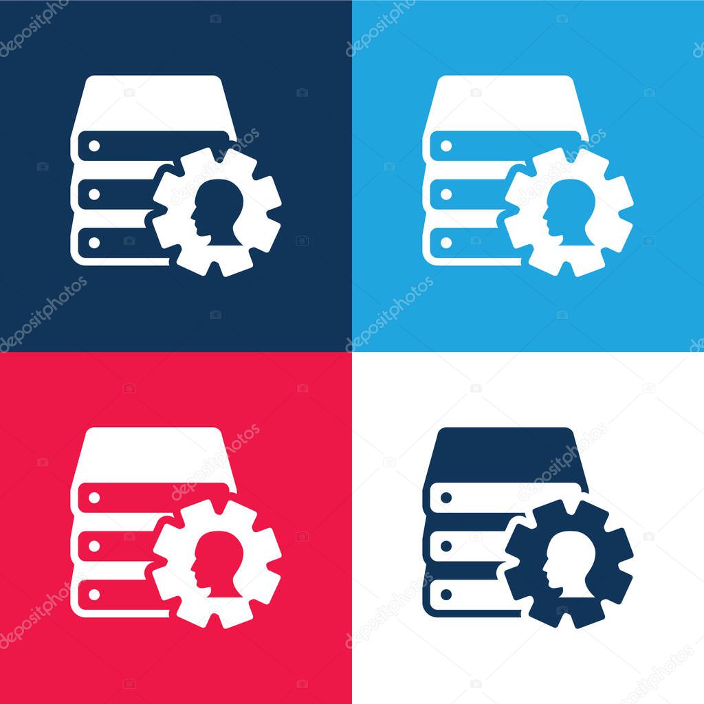 Books Stack With Cogwheel And Male Side View Image blue and red four color minimal icon set