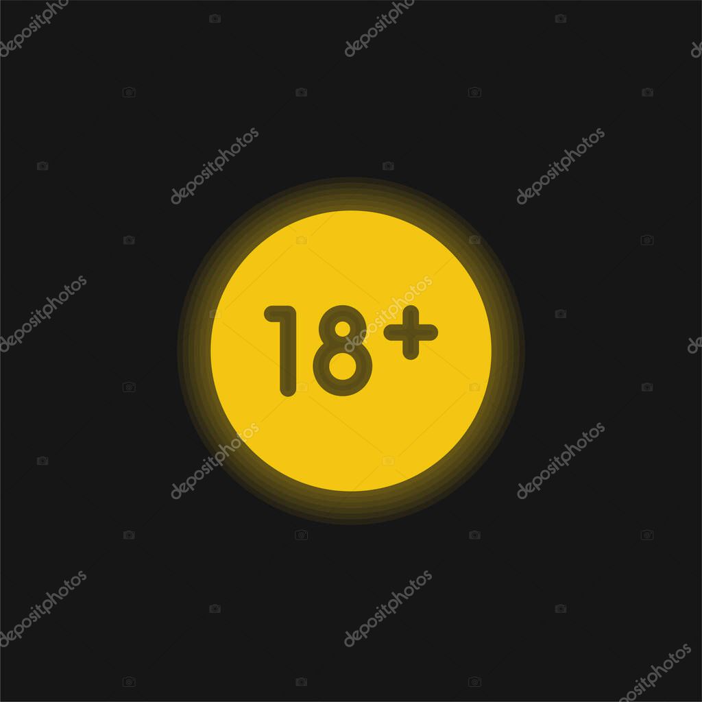 Age Limit yellow glowing neon icon