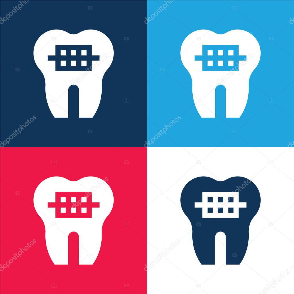 Braces blue and red four color minimal icon set