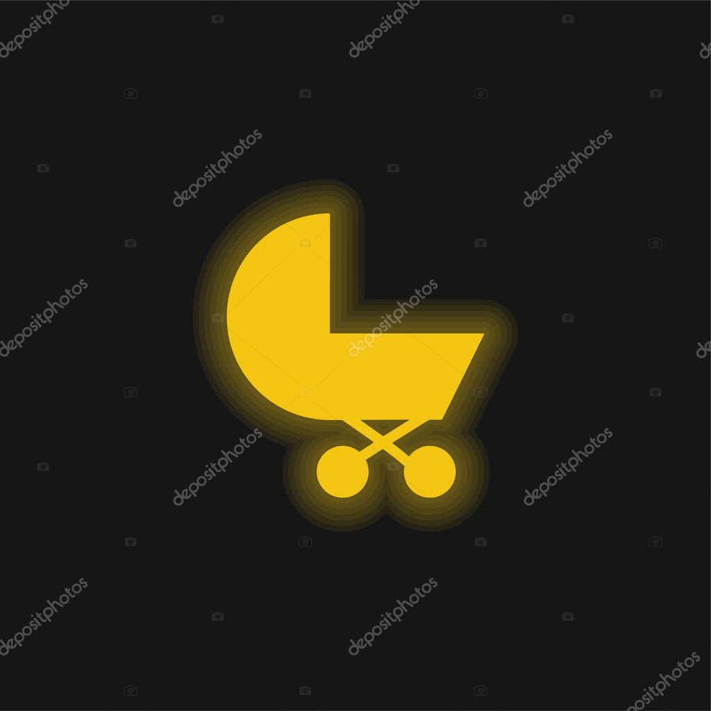 Baby Carriage yellow glowing neon icon