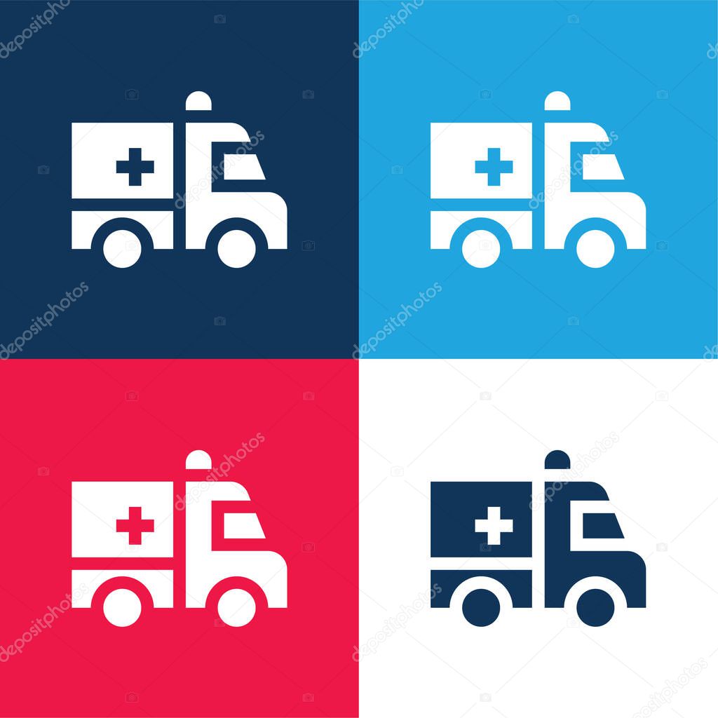 Ambulance blue and red four color minimal icon set