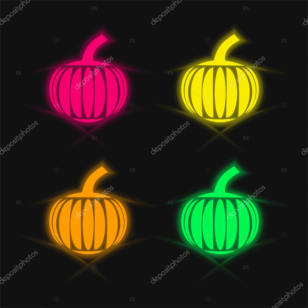 Big Pumpkin four color glowing neon vector icon