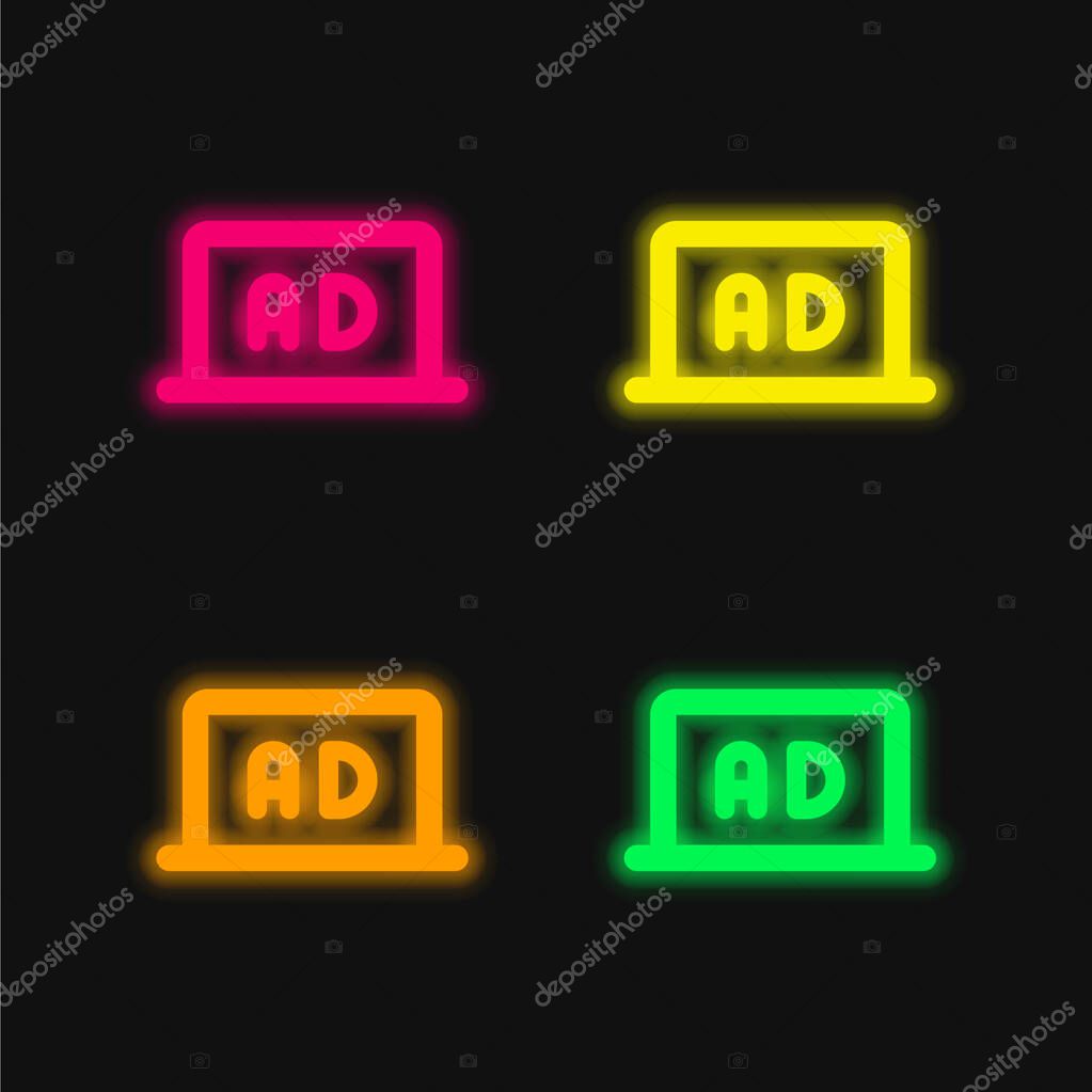 Ads four color glowing neon vector icon