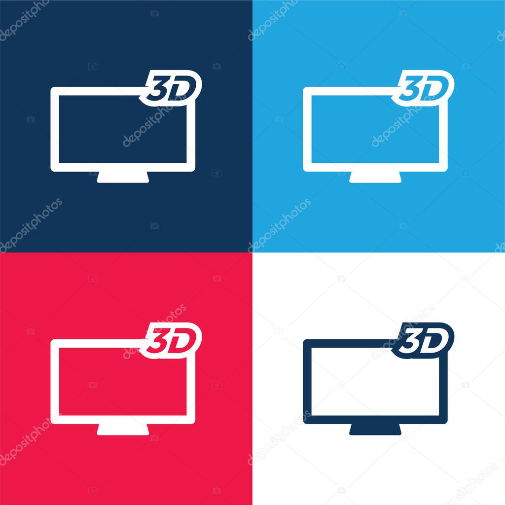 3D Television blue and red four color minimal icon set