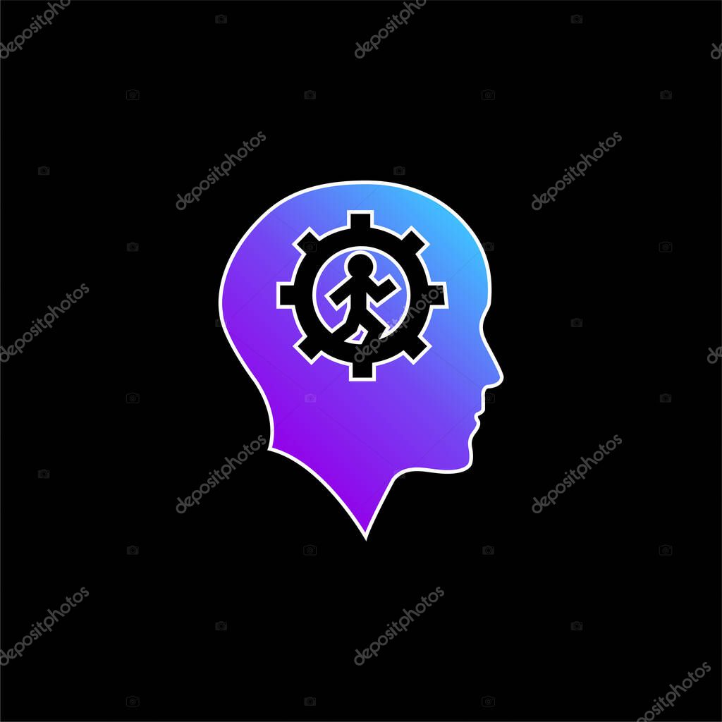 Bald Head With Gear And Running Man Inside blue gradient vector icon