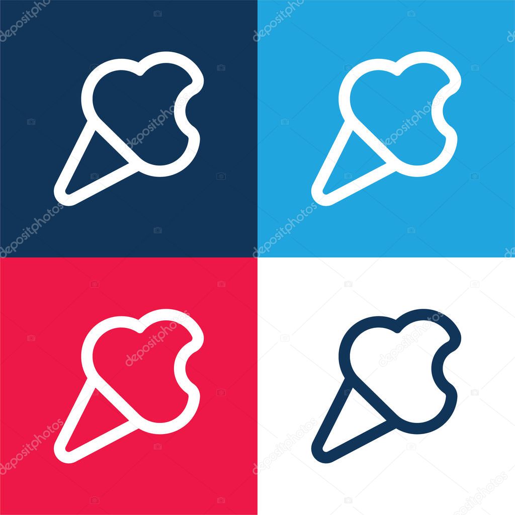 Bitten Ice Cream Cone Outline blue and red four color minimal icon set