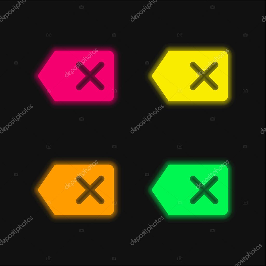 Backspace four color glowing neon vector icon