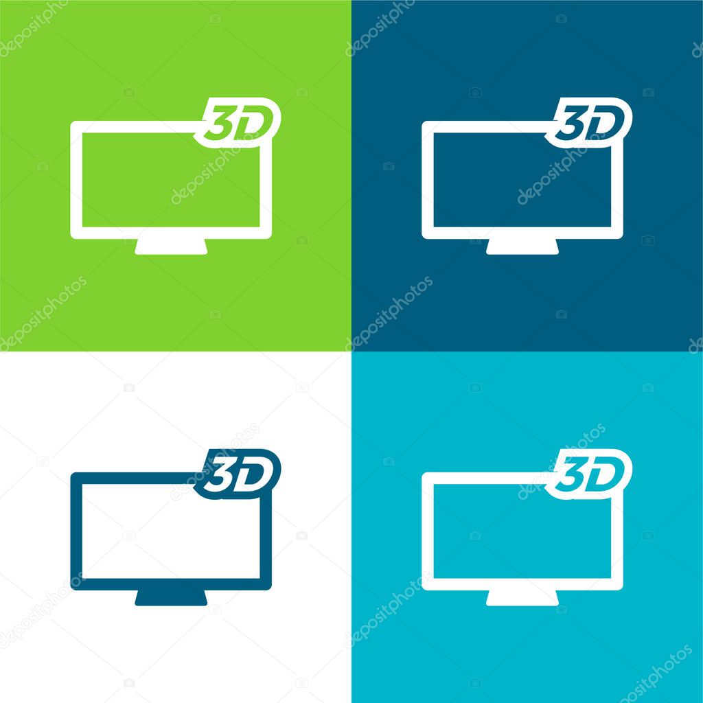 3D Television Flat four color minimal icon set