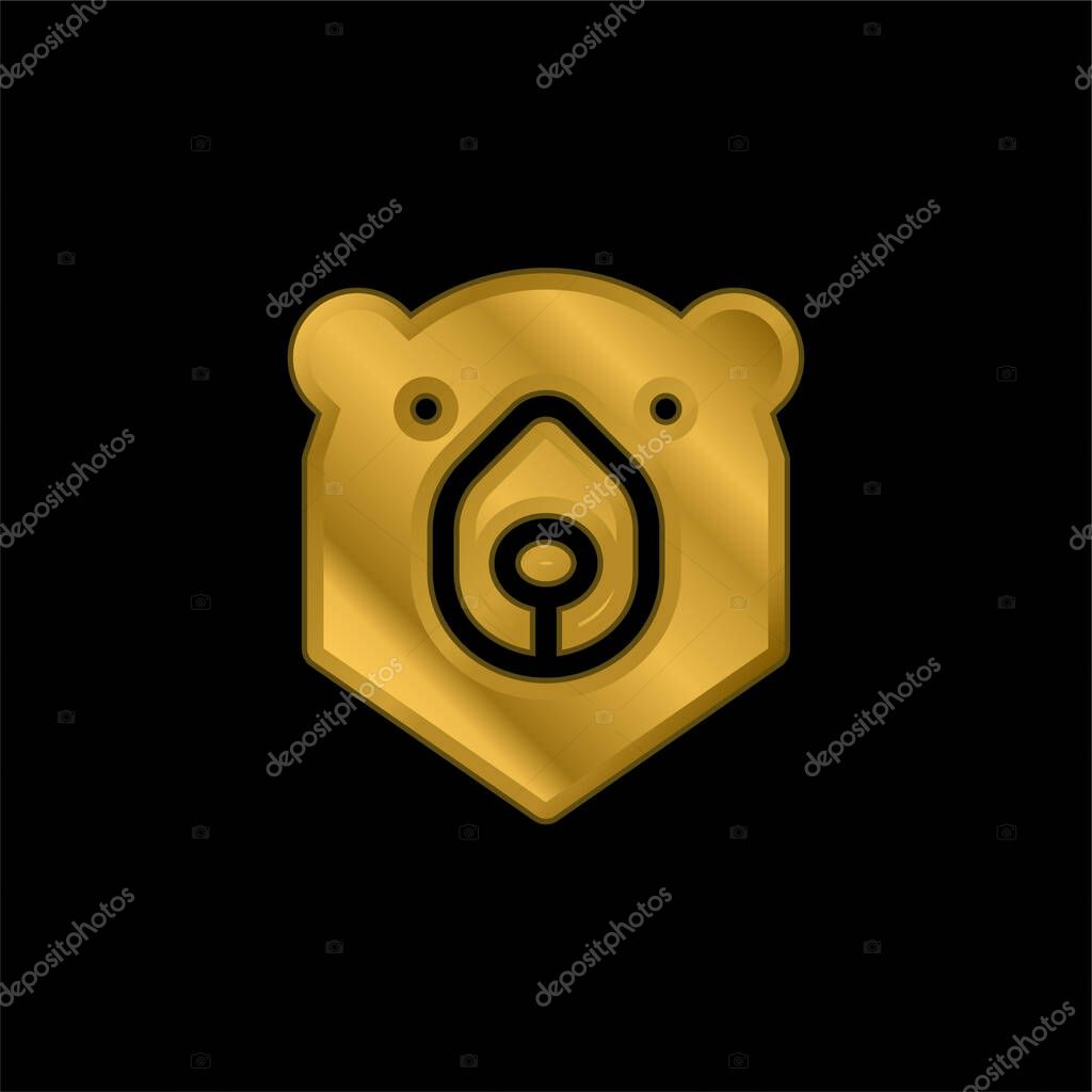 Bear gold plated metalic icon or logo vector