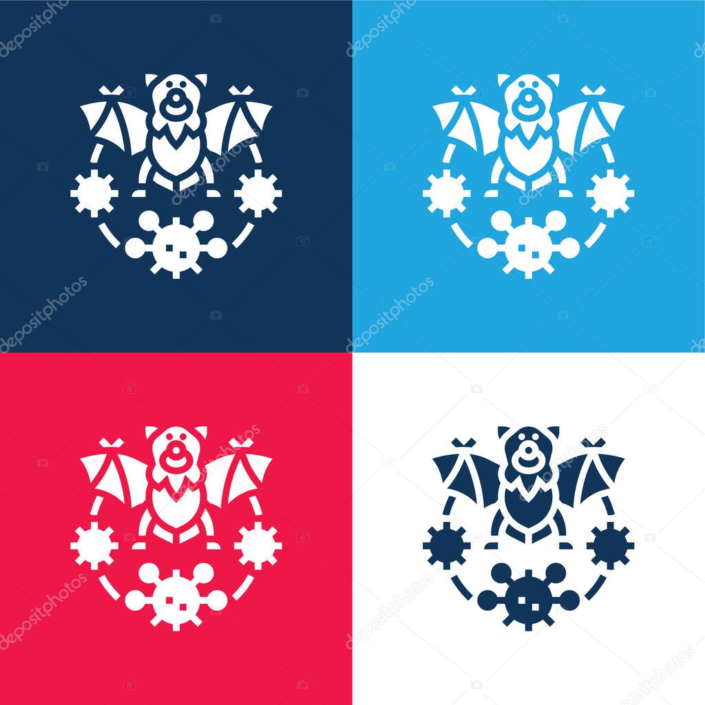 Bat blue and red four color minimal icon set