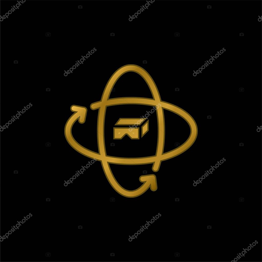 360 Degrees gold plated metalic icon or logo vector