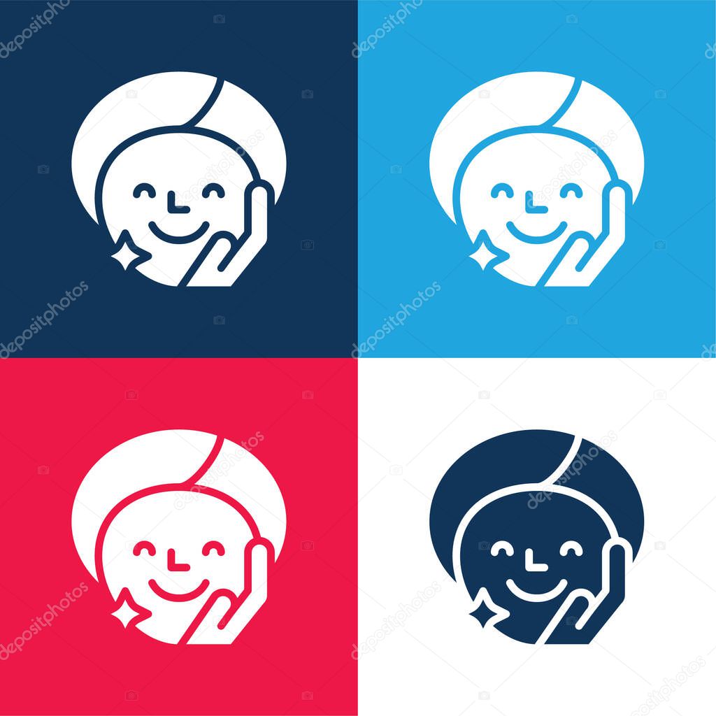 Beauty Treatment blue and red four color minimal icon set
