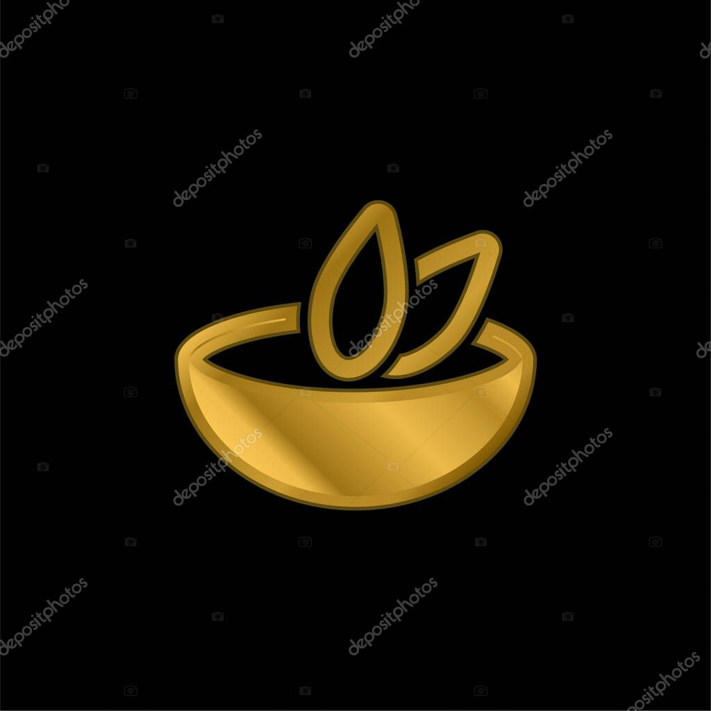 Bowl Of Soup gold plated metalic icon or logo vector