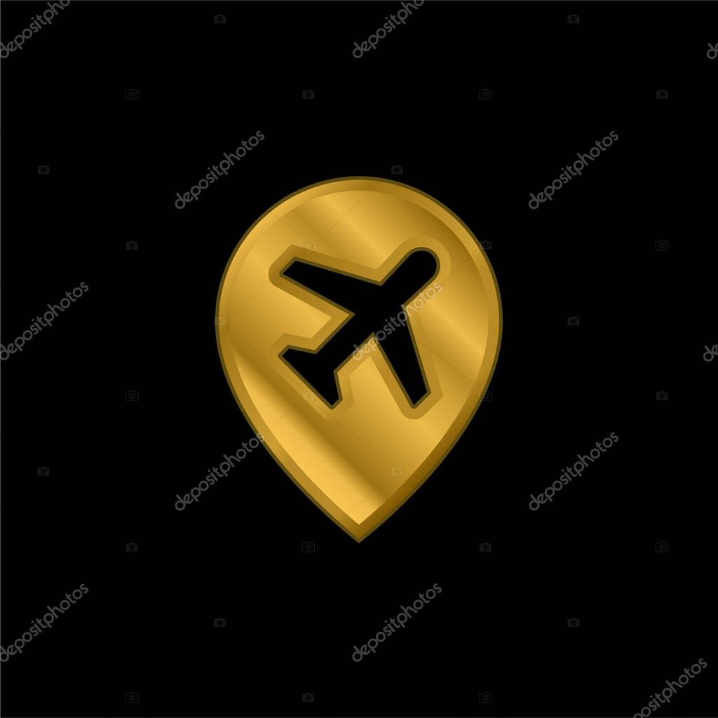 Airport gold plated metalic icon or logo vector