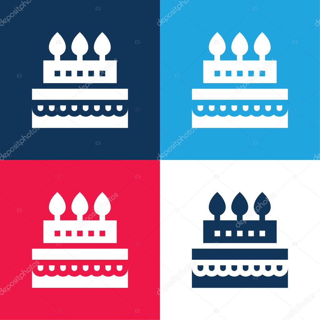 Birthday Cake blue and red four color minimal icon set