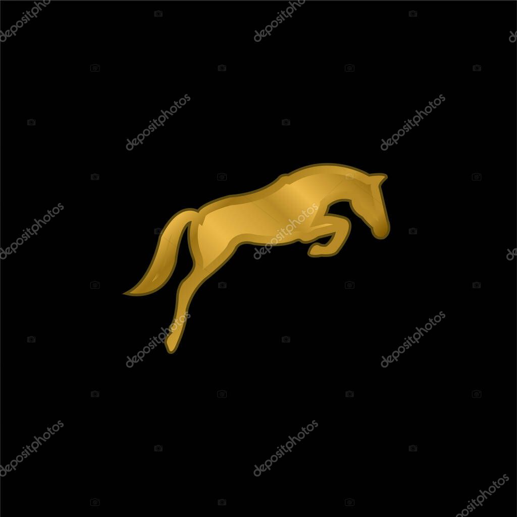 Black Jumping Horse With Face Looking To The Ground gold plated metalic icon or logo vector