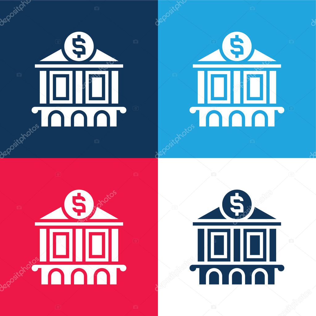 Bank blue and red four color minimal icon set