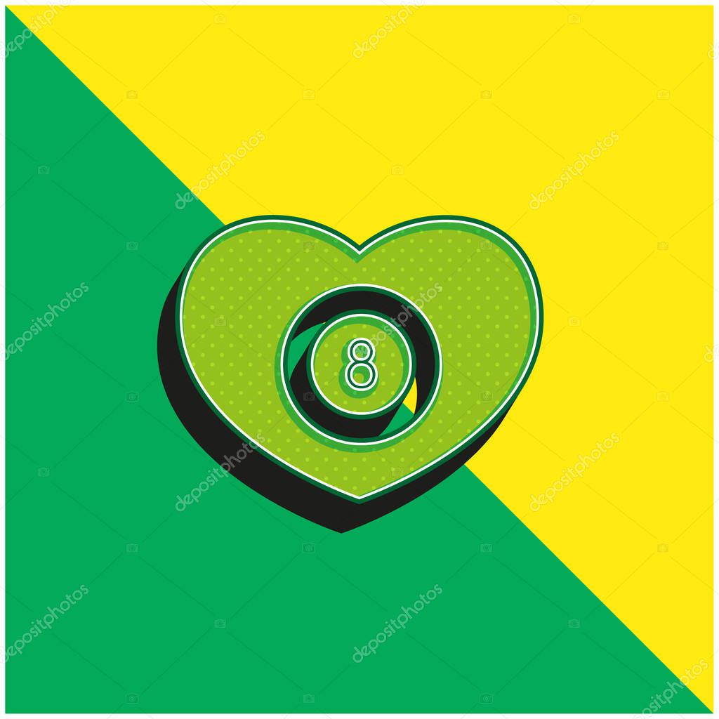 Billiards Heart With Eight Ball Inside Green and yellow modern 3d vector icon logo