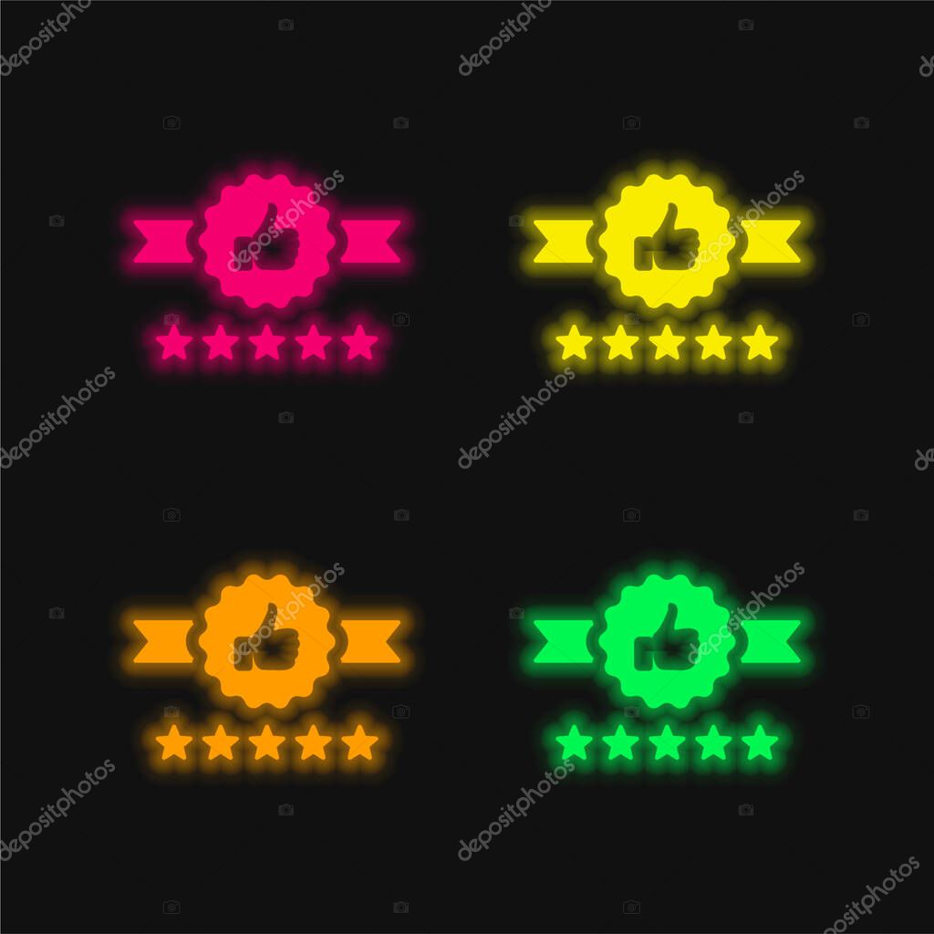 Badge four color glowing neon vector icon