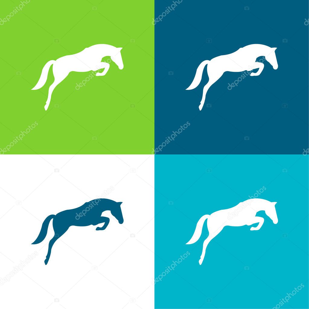 Black Jumping Horse With Face Looking To The Ground Flat four color minimal icon set