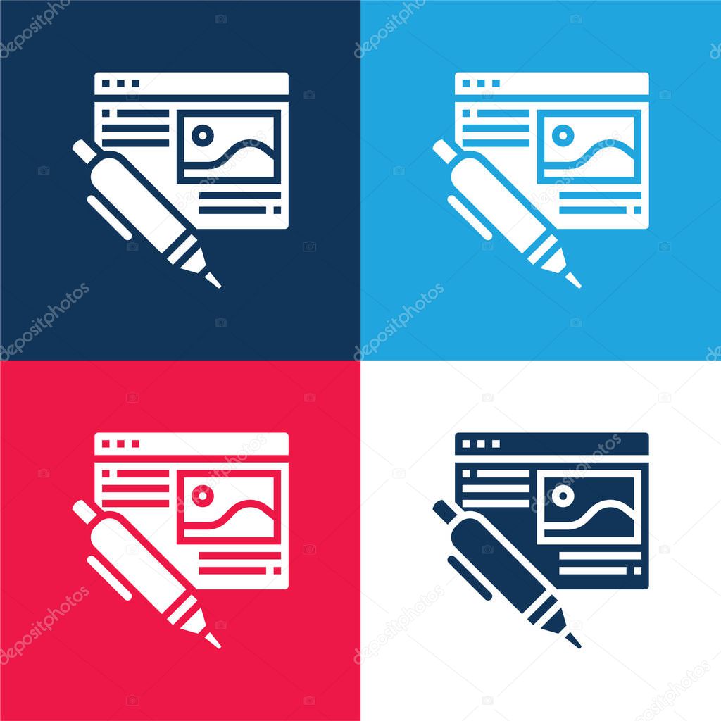 Blog blue and red four color minimal icon set