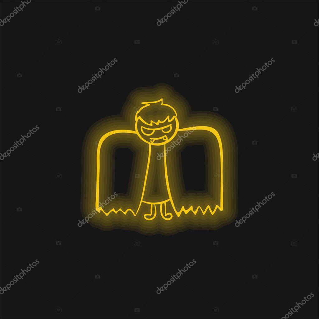 Boy With Halloween Winged Costume yellow glowing neon icon
