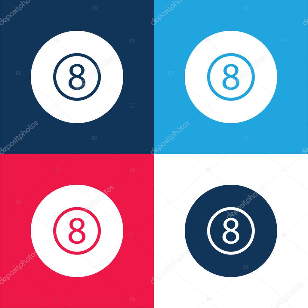 Billiard Eight Ball blue and red four color minimal icon set