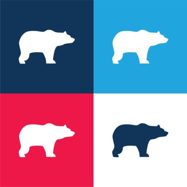 Bear Facing Right blue and red four color minimal icon set clipart