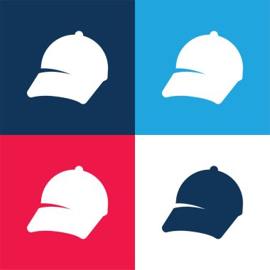 Baseball Cap blue and red four color minimal icon set clipart