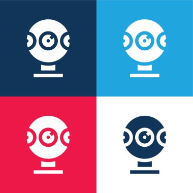 360 Kamera mavi ve kırmızı dört renk minimal simgesi seti
