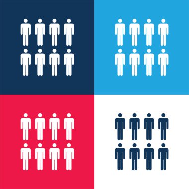 8 kişi mavi ve kırmızı 4 renk minimal simge kümesi