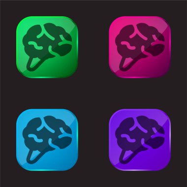 Brain four color glass button icon clipart