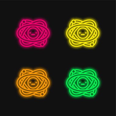 Atom dört renk parlayan neon vektör simgesi
