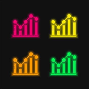 Çubuk Grafik dört renk parlayan neon vektör simgesi