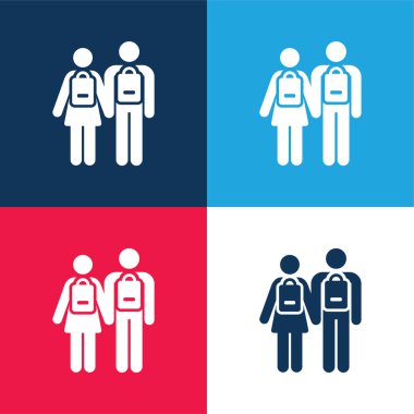 Backpacker blue and red four color minimal icon set clipart