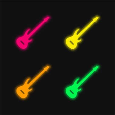 Bas Gitar dört renkli parlayan neon vektör simgesi
