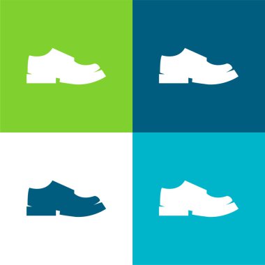 Siyah Erkek Ayakkabı Tarafı Görünümü Siluet Düz Düz 4 renk simgesi seti